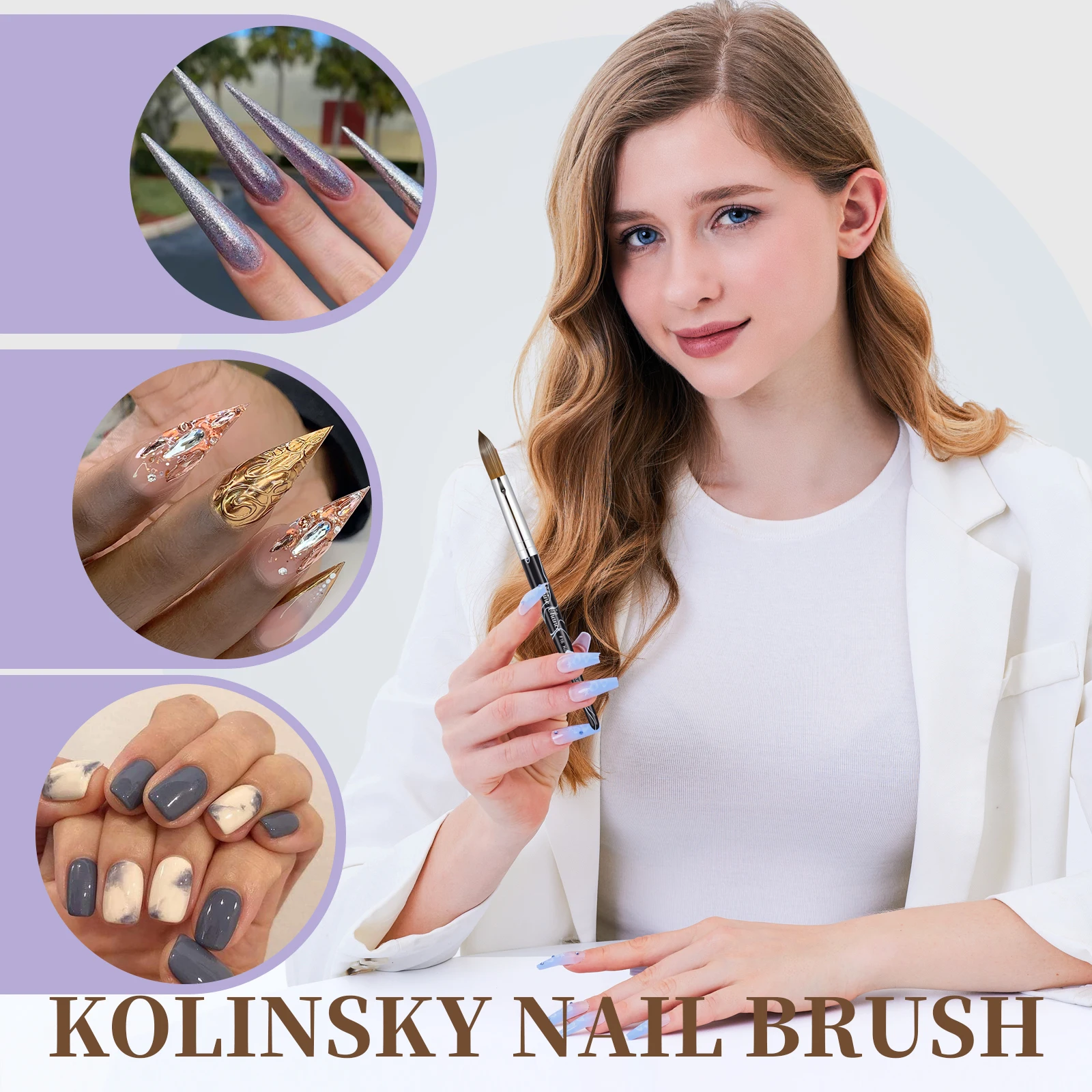 Shine Chance Acrylic Nail Art Brush, 100% Pure Kolinsky Hair Oval Nail Brush for Acrylic Application,Professional Nail Extension