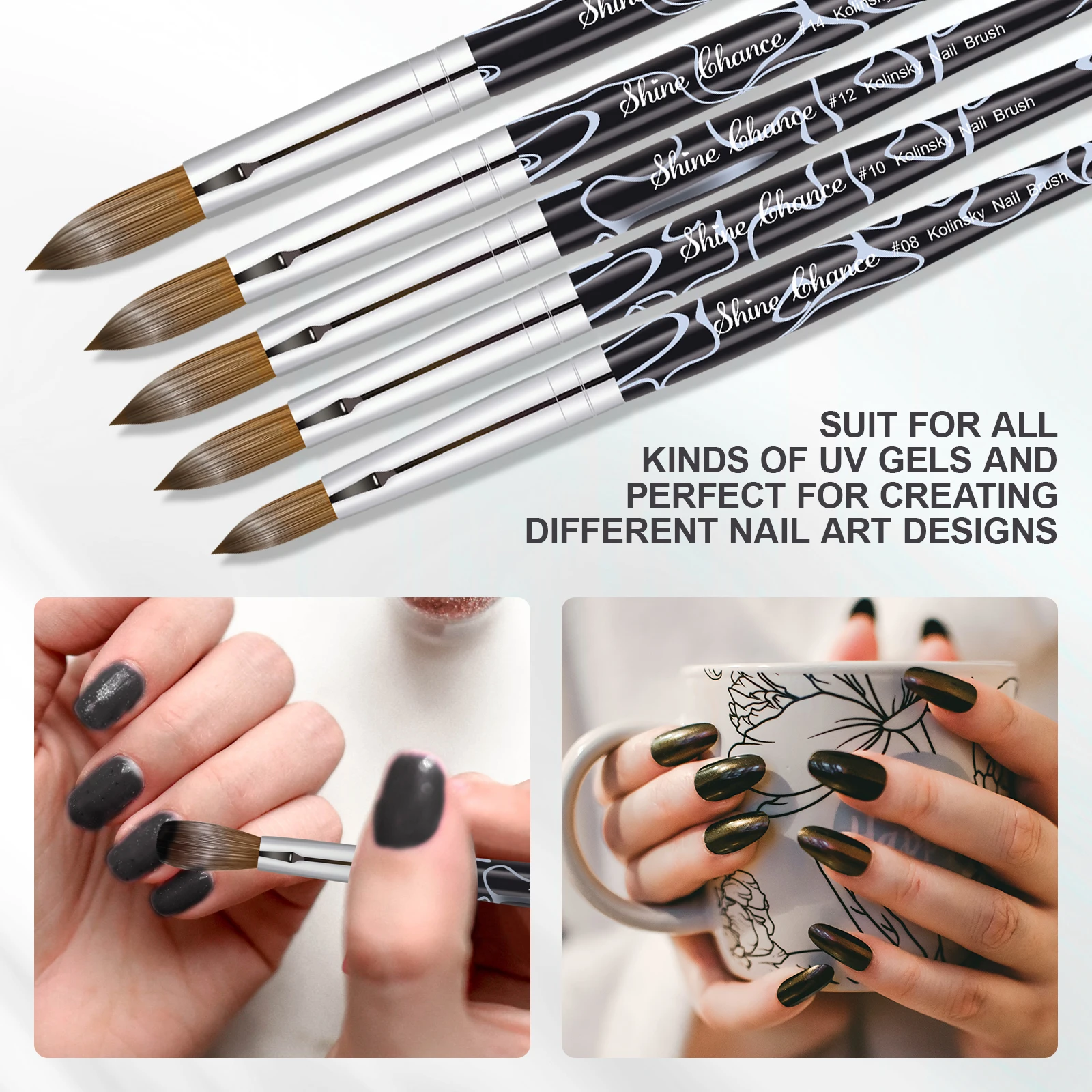 Shine Chance Acrylic Nail Art Brush, 100% Pure Kolinsky Hair Oval Nail Brush for Acrylic Application,Professional Nail Extension
