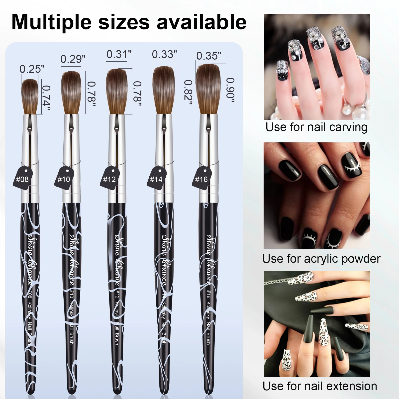 Shine Chance Acrylic Nail Art Brush, 100% Pure Kolinsky Hair Oval Nail Brush for Acrylic Application,Professional Nail Extension