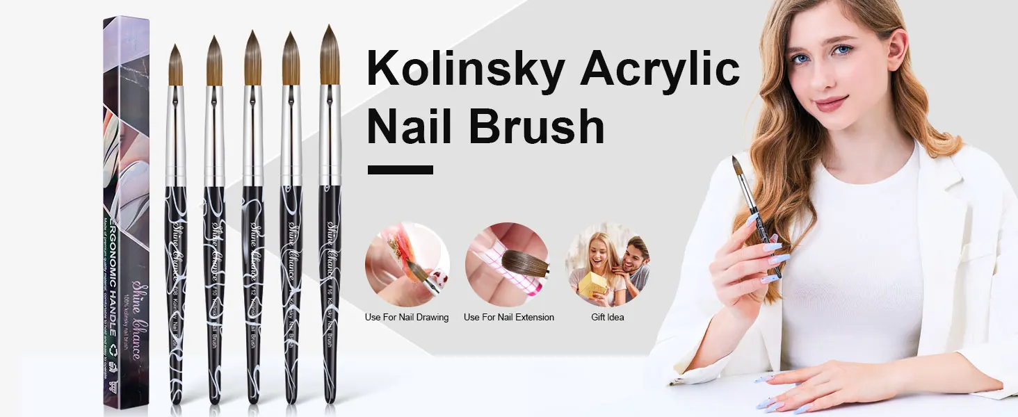 Shine Chance Acrylic Nail Art Brush, 100% Pure Kolinsky Hair Oval Nail Brush for Acrylic Application,Professional Nail Extension