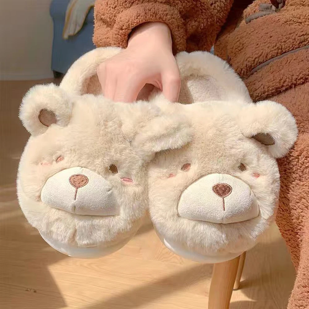 Cute Crocodiles Single Band Winter New Women Slipper Soft Heel Platform Fur Warm Indoor Comfortable Home Fluffy Home Slippers