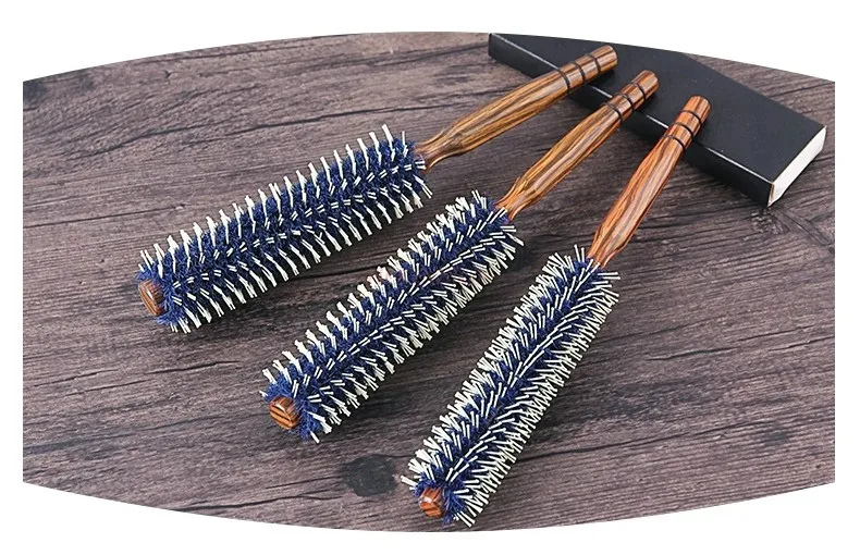 Swine bristle curly hair comb with inner buckle blowing design comb, wooden comb, fluffy head, cylindrical curly comb