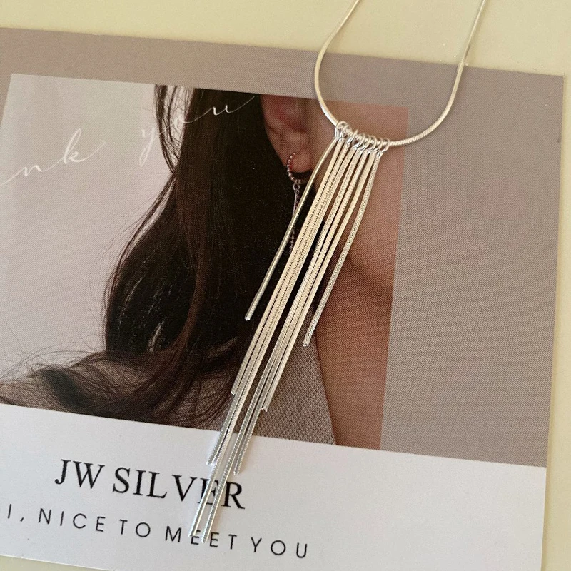 New S925 Silver Sparkling Long Choker Snake Bone Chain Tassel necklace For Women Simple Party Fine Jewelry Gift Wholesale