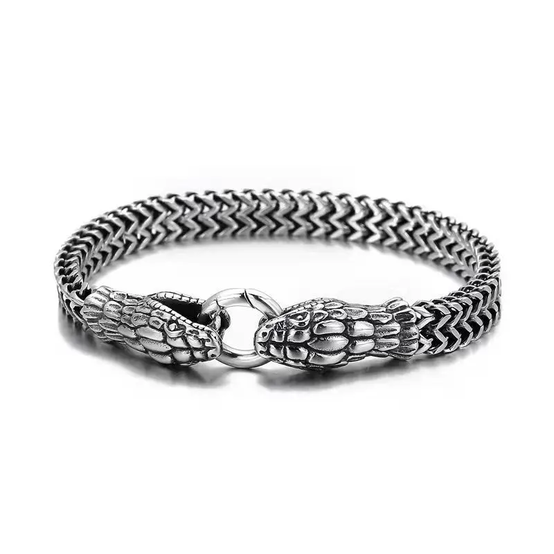 New 316L Stainless Steel Hip Hop Gothic Skull Wolf Head Dragon Bracelet for Men Women Punk Solid Metal Jewelry Gift