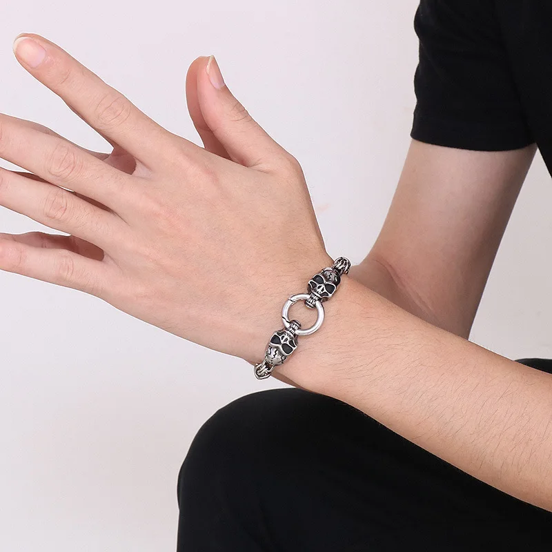 New 316L Stainless Steel Hip Hop Gothic Skull Wolf Head Dragon Bracelet for Men Women Punk Solid Metal Jewelry Gift