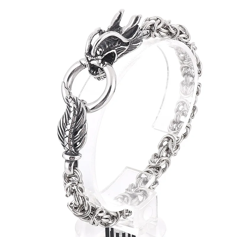 New 316L Stainless Steel Hip Hop Gothic Skull Wolf Head Dragon Bracelet for Men Women Punk Solid Metal Jewelry Gift