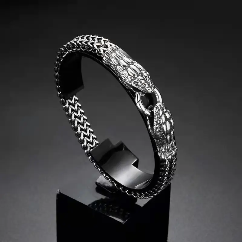 New 316L Stainless Steel Hip Hop Gothic Skull Wolf Head Dragon Bracelet for Men Women Punk Solid Metal Jewelry Gift