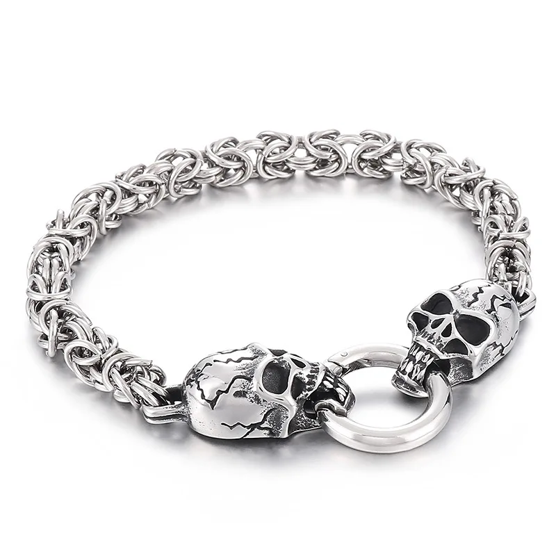 New 316L Stainless Steel Hip Hop Gothic Skull Wolf Head Dragon Bracelet for Men Women Punk Solid Metal Jewelry Gift