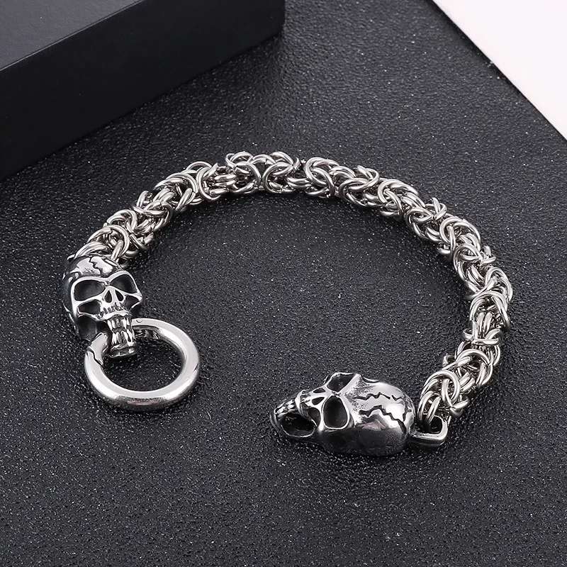 New 316L Stainless Steel Hip Hop Gothic Skull Wolf Head Dragon Bracelet for Men Women Punk Solid Metal Jewelry Gift