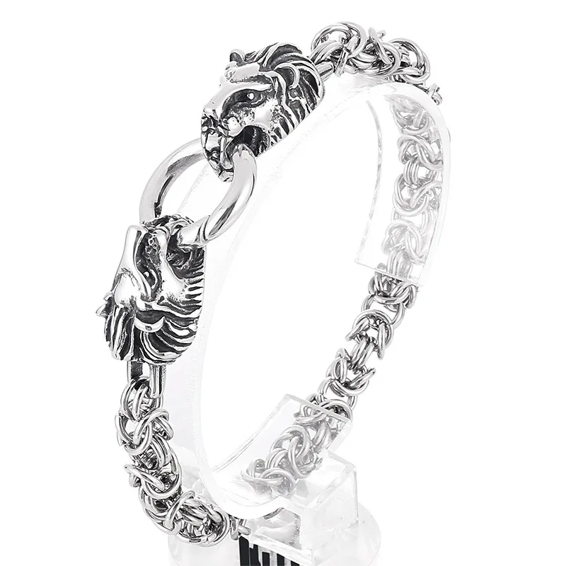 New 316L Stainless Steel Hip Hop Gothic Skull Wolf Head Dragon Bracelet for Men Women Punk Solid Metal Jewelry Gift