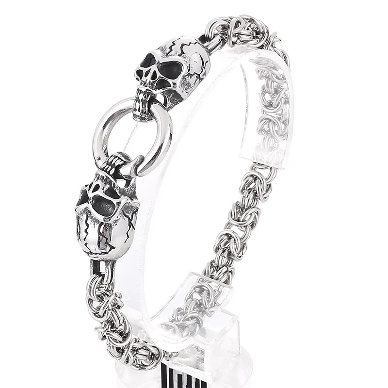 New 316L Stainless Steel Hip Hop Gothic Skull Wolf Head Dragon Bracelet for Men Women Punk Solid Metal Jewelry Gift
