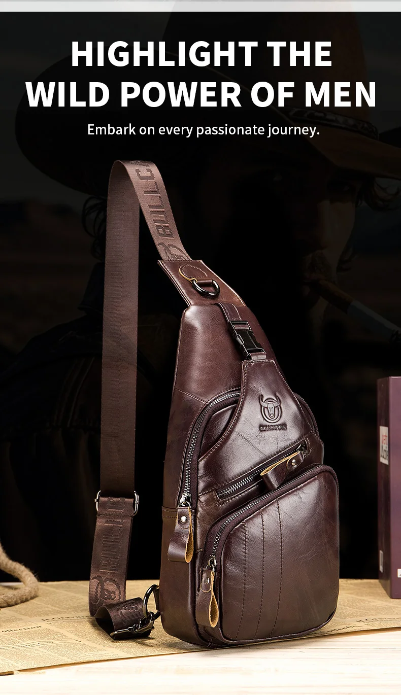BULLCAPTAIN Bag Genuine Leather Chest Bag Men's Fashion Style Casual Straddle Bag Business Large Capacity Leather Men's Luggage