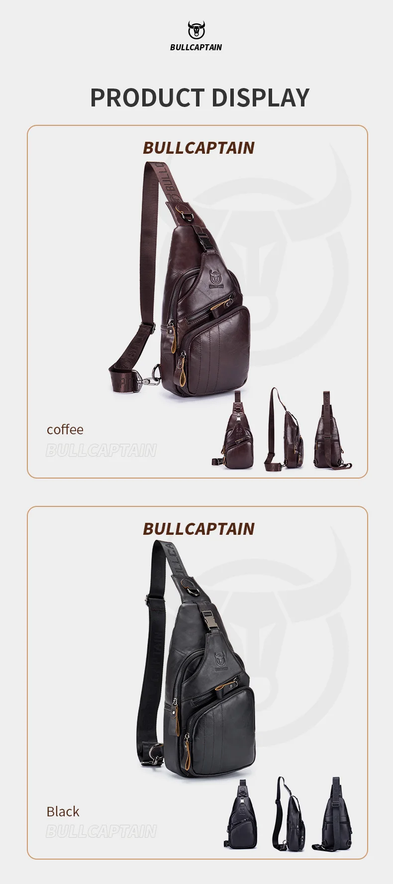 BULLCAPTAIN Bag Genuine Leather Chest Bag Men's Fashion Style Casual Straddle Bag Business Large Capacity Leather Men's Luggage