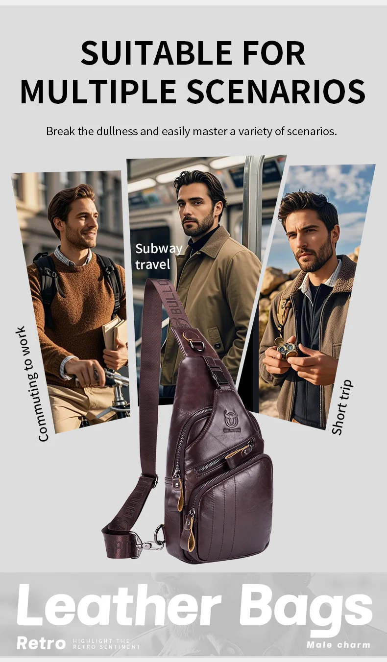 BULLCAPTAIN Bag Genuine Leather Chest Bag Men's Fashion Style Casual Straddle Bag Business Large Capacity Leather Men's Luggage