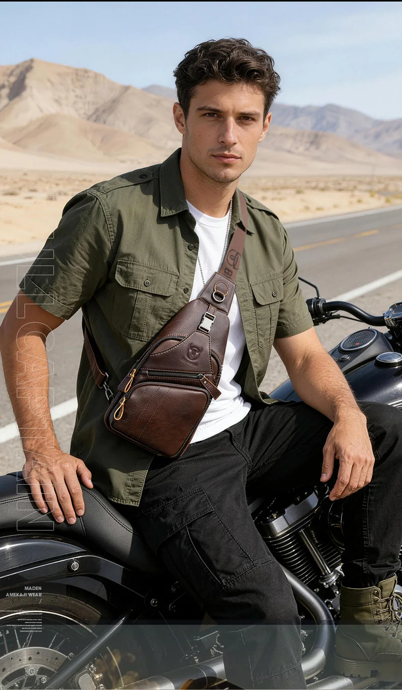 BULLCAPTAIN Bag Genuine Leather Chest Bag Men's Fashion Style Casual Straddle Bag Business Large Capacity Leather Men's Luggage
