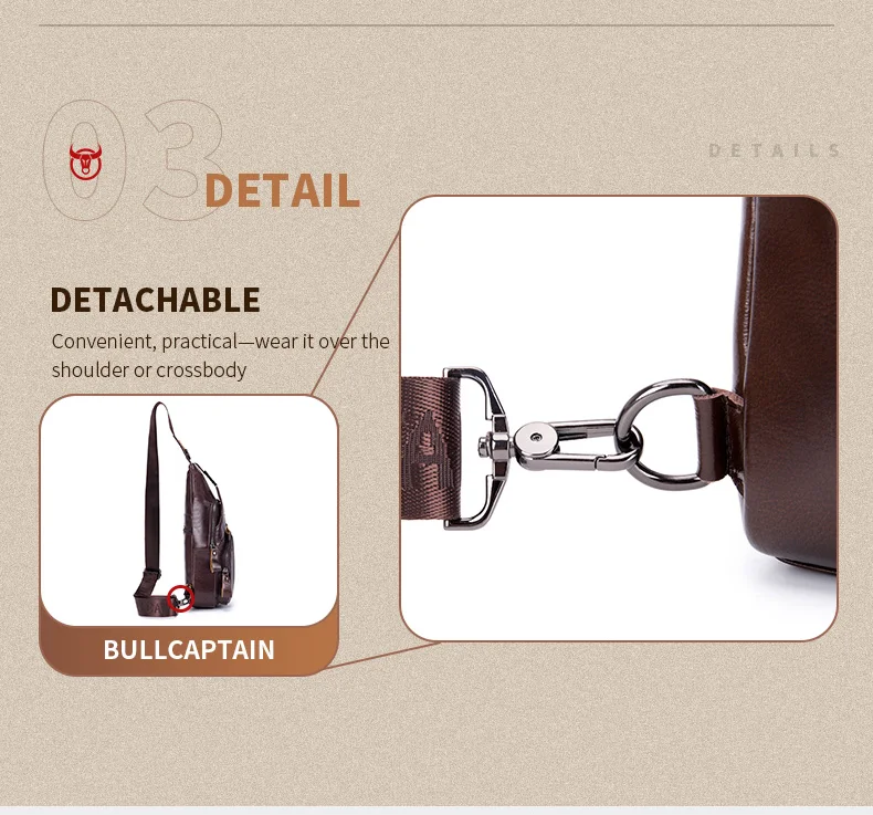 BULLCAPTAIN Bag Genuine Leather Chest Bag Men's Fashion Style Casual Straddle Bag Business Large Capacity Leather Men's Luggage