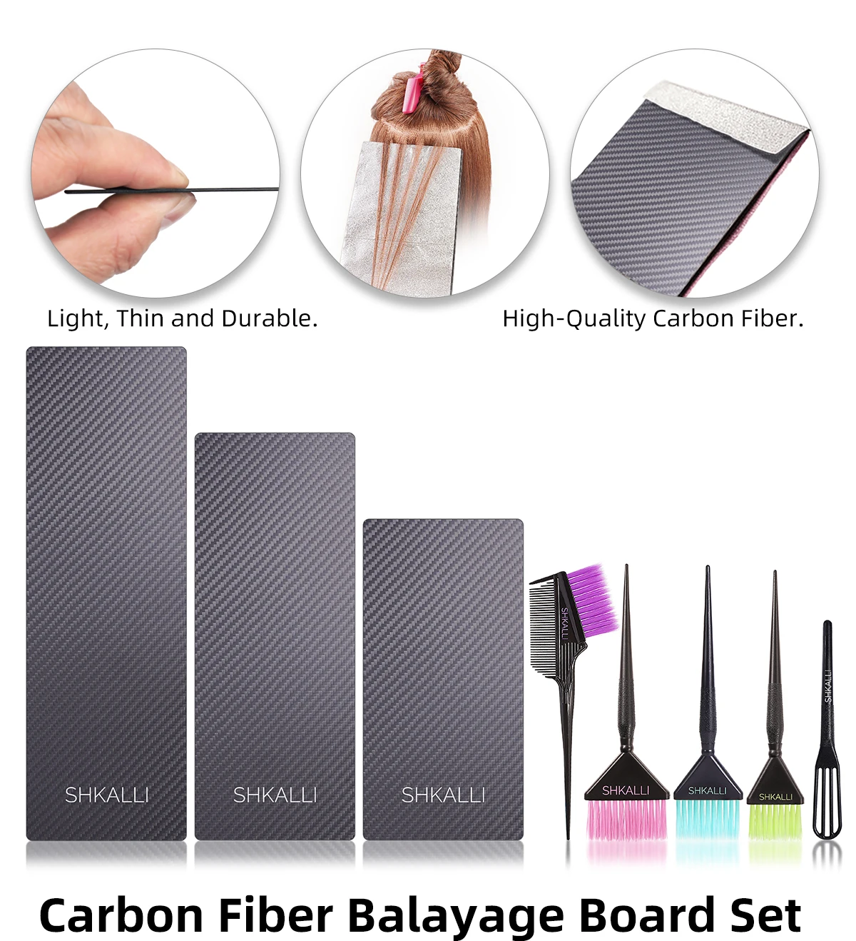 SHKALLI Professional Carbon Fibre Hair Balayage Board and Brush Set Hair Dyeing Tool Kit for Hairdressers