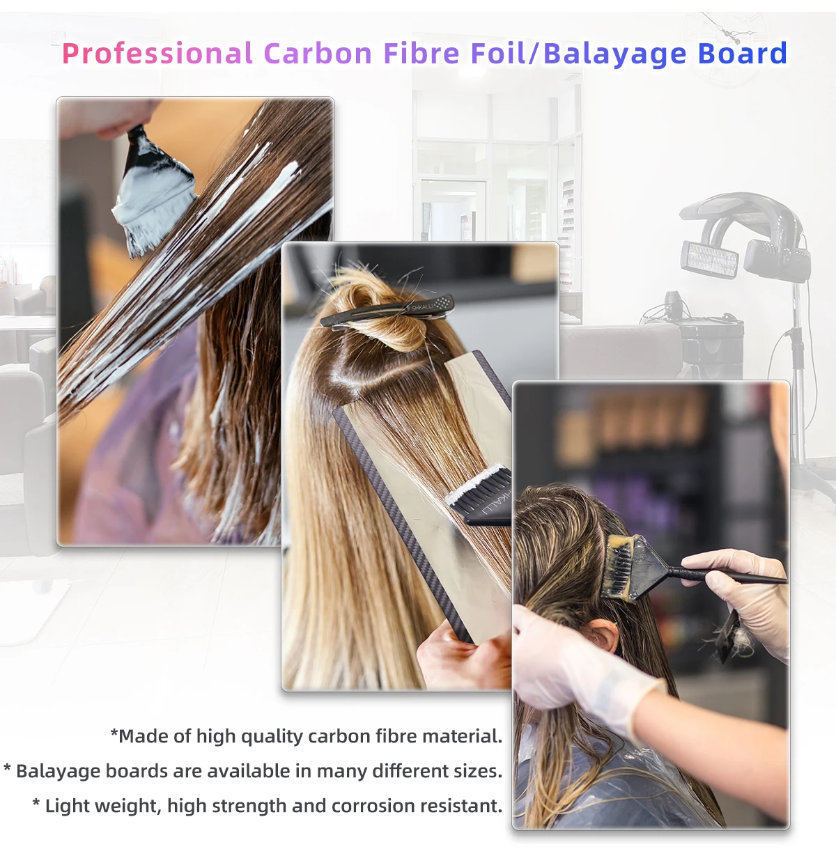 SHKALLI Professional Carbon Fibre Hair Balayage Board and Brush Set Hair Dyeing Tool Kit for Hairdressers