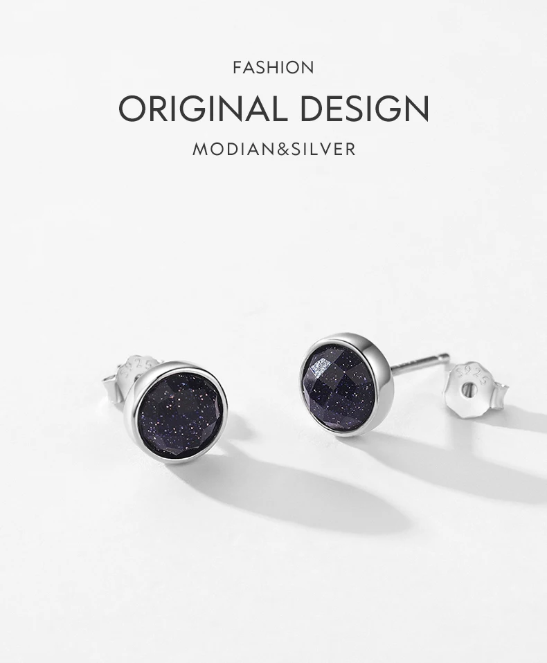 MODIAN 925 Sterling Silver Natural Aventurine Sparkling Round Stud Earrings For Women Birthday Fine Jewelry Gift Accessories