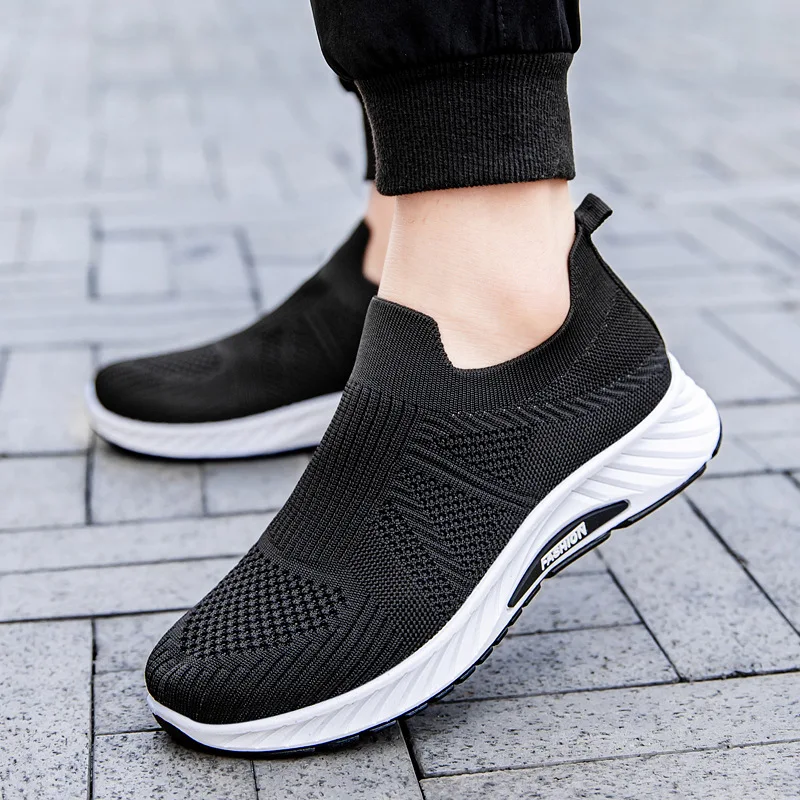 Men Slip‑on Flying‑knit Sneakers Breathable Mesh Lightweight Walking Loafers Casual Shoes