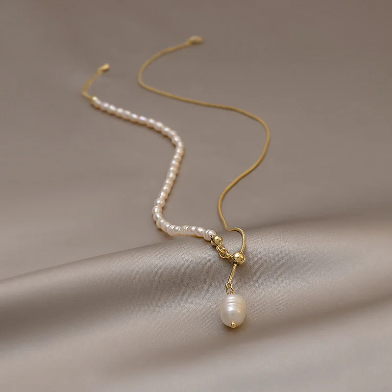 100% Natural Freshwater Pearl 14K Gold Filled Trendy Female Pendant Necklace Jewelry For Women Snake Chains No Fade