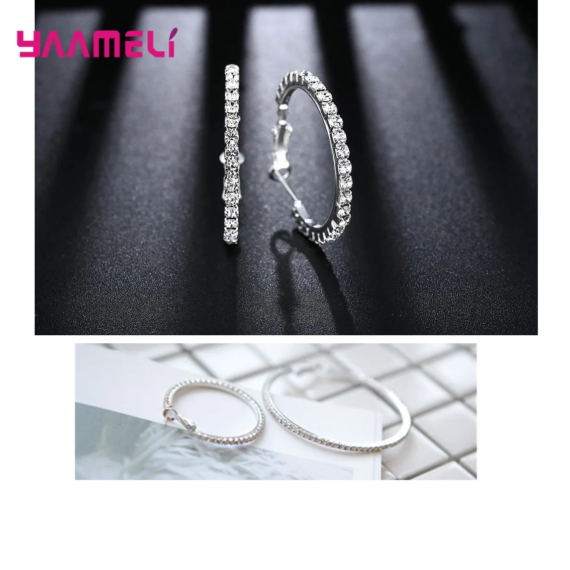 4pair Mix Fashion Women Hoop Earrings 925 Sterling Silver Austrian Crystal Cubic Zircon Circle Ear Brinco Pendientes 30-80mm