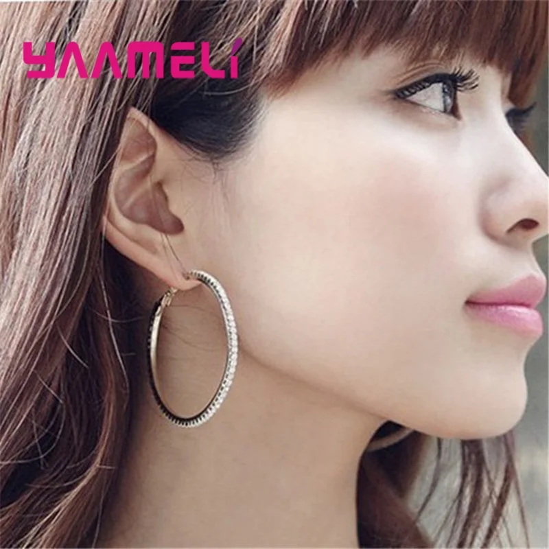 4pair Mix Fashion Women Hoop Earrings 925 Sterling Silver Austrian Crystal Cubic Zircon Circle Ear Brinco Pendientes 30-80mm