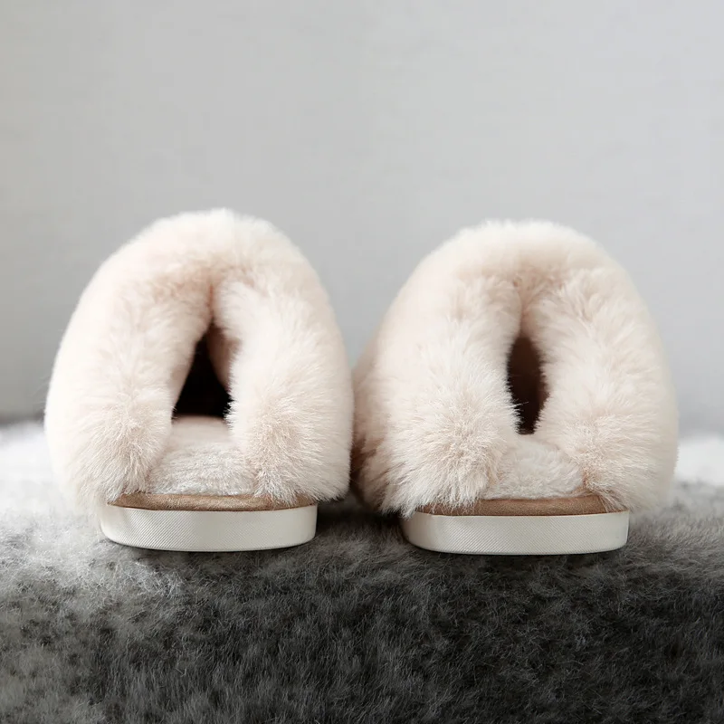 2025 Winter Warm Home Fur Slippers Women Luxury Faux Suede Plush Couple Cotton Shoes Indoor Bedroom Flat Heels Fluffy Slippers