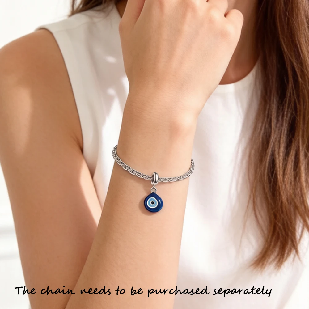 Nazar Eye Solid 925 Sterling Silver Dangle Charm Protection Pendant Women Summer Fine Jewelry