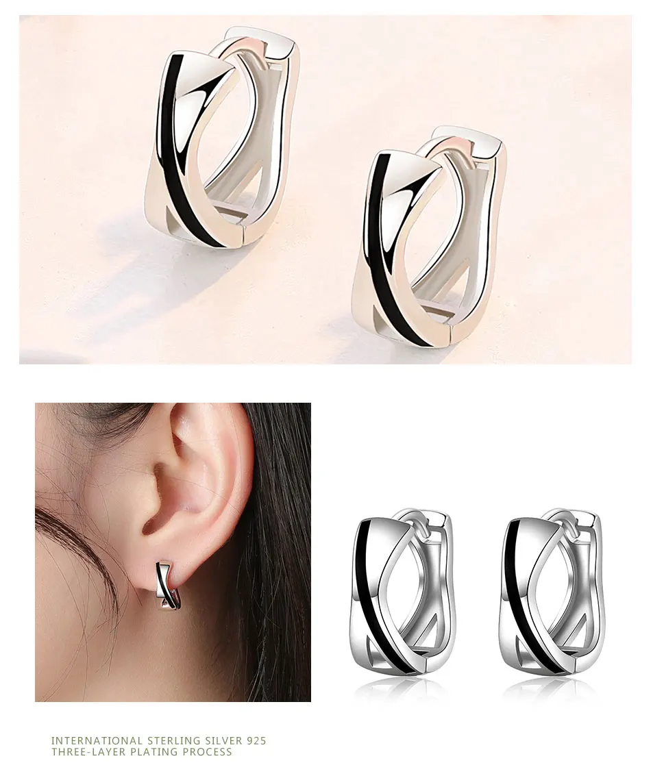 ZDADAN 925 Sterling Silver Geometric Hoop Earrings For Women Fashion Jewelry Accessories