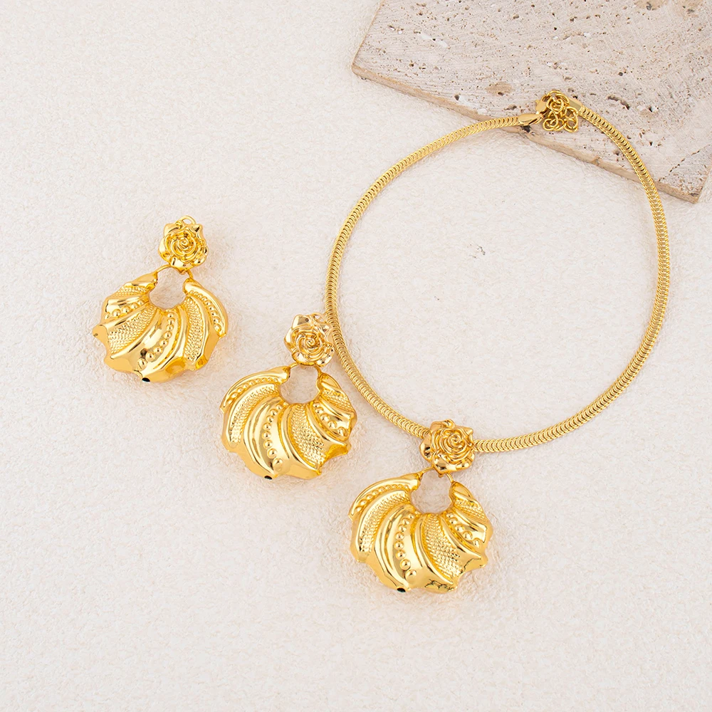 African Jewelry Set Irregular Design Hoop Earrings and Pendant 2PCS Set for Weddings Bridal Necklace Earrings Accessory