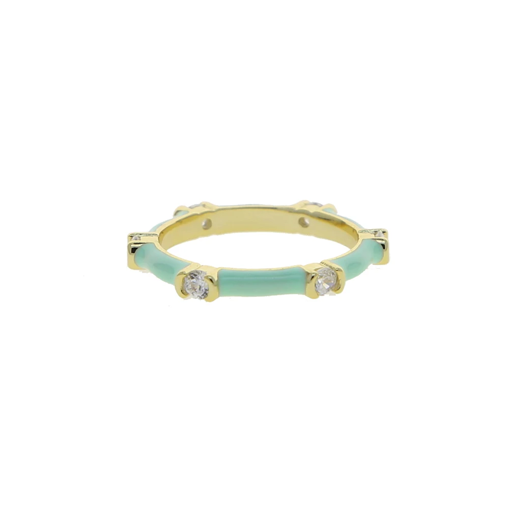 CZ Stacking Band Ring Gold Color Pastel Enamel Sparking Cubic Zirconia Eternty Rings