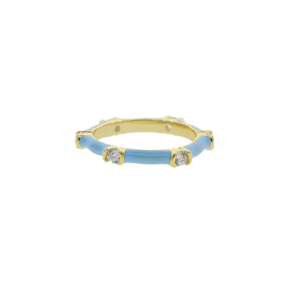 CZ Stacking Band Ring Gold Color Pastel Enamel Sparking Cubic Zirconia Eternty Rings