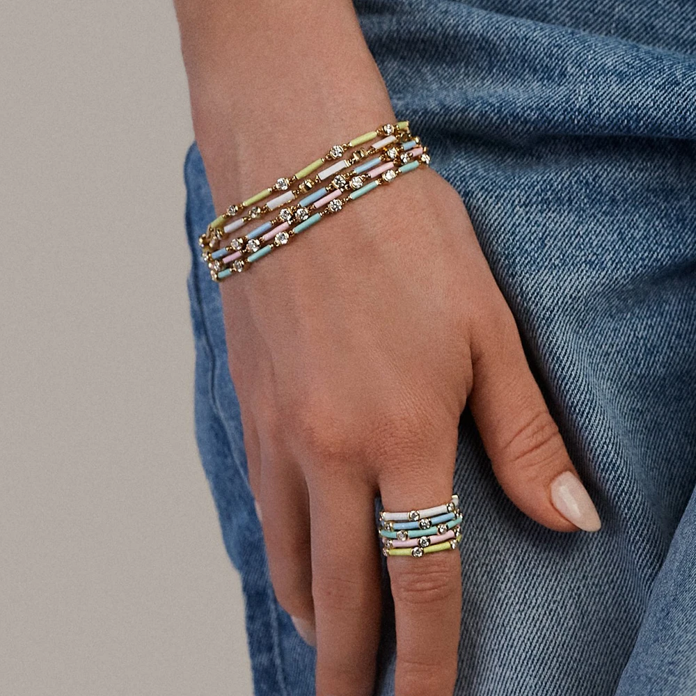 CZ Stacking Band Ring Gold Color Pastel Enamel Sparking Cubic Zirconia Eternty Rings