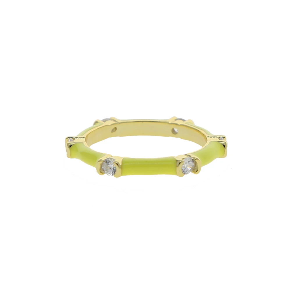 CZ Stacking Band Ring Gold Color Pastel Enamel Sparking Cubic Zirconia Eternty Rings