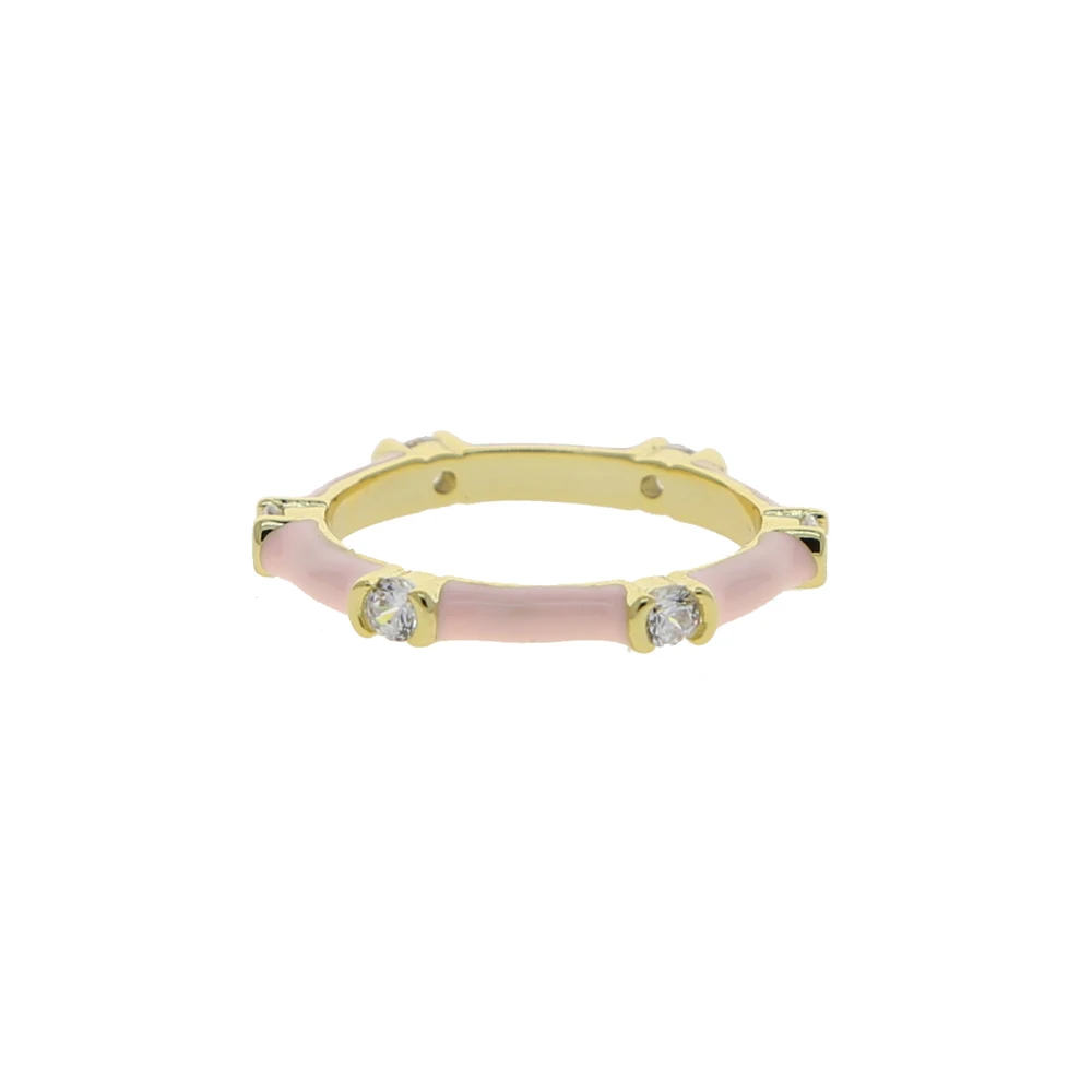 CZ Stacking Band Ring Gold Color Pastel Enamel Sparking Cubic Zirconia Eternty Rings