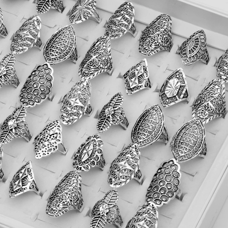 Wholesale 50pcs/lot Hollow Heart Love Crown Flower Mix Style Fashion Finger Rings for Women Wedding Gift Jewelry