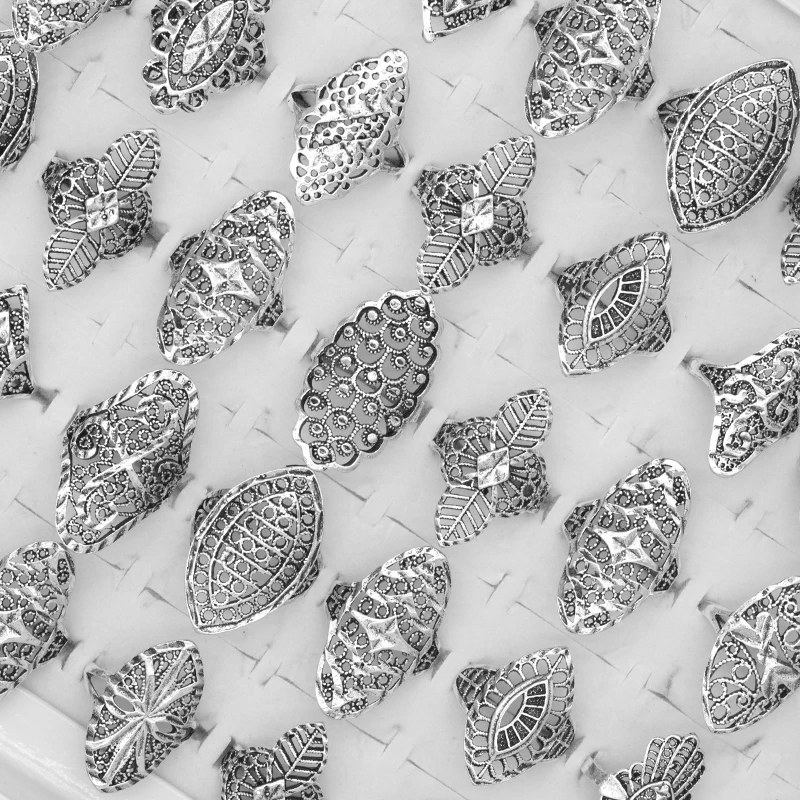 Wholesale 50pcs/lot Hollow Heart Love Crown Flower Mix Style Fashion Finger Rings for Women Wedding Gift Jewelry