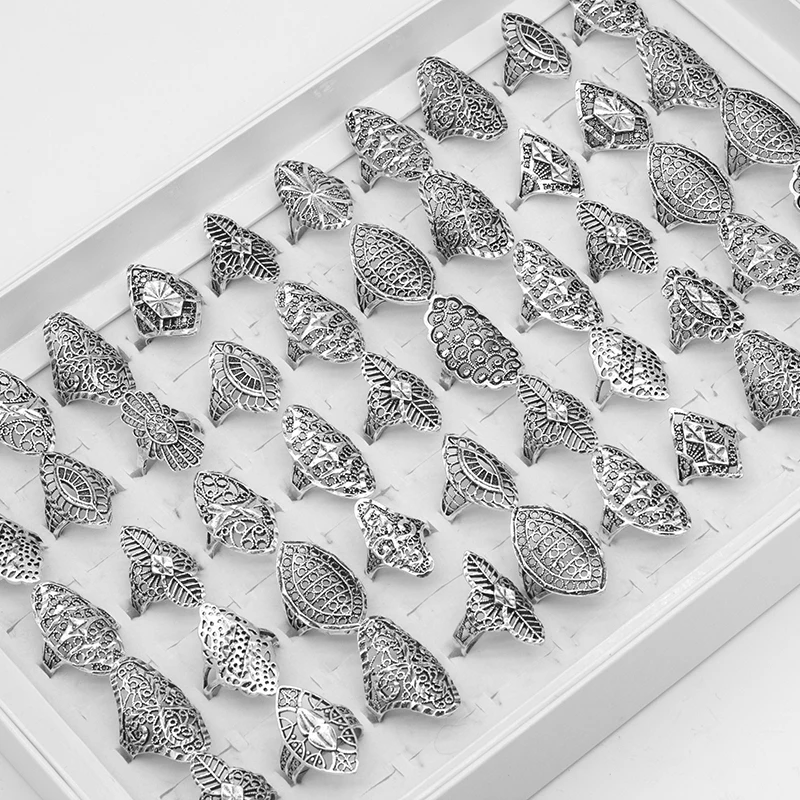 Wholesale 50pcs/lot Hollow Heart Love Crown Flower Mix Style Fashion Finger Rings for Women Wedding Gift Jewelry