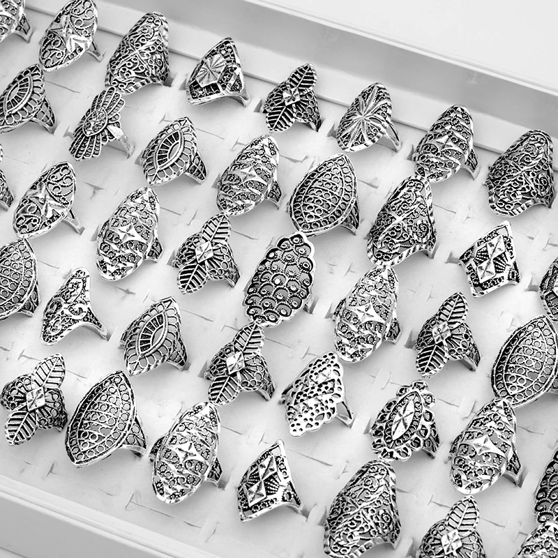 Wholesale 50pcs/lot Hollow Heart Love Crown Flower Mix Style Fashion Finger Rings for Women Wedding Gift Jewelry