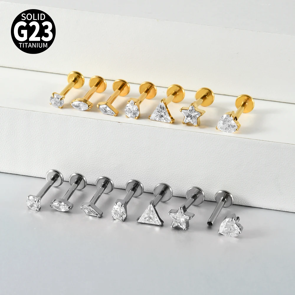 7Pcs Mixed Styles G23 Titanium Internally Thread Labret Stud Marquise White CZ Cartilage Tragus Helix Lobe Piercing Body Jewelry