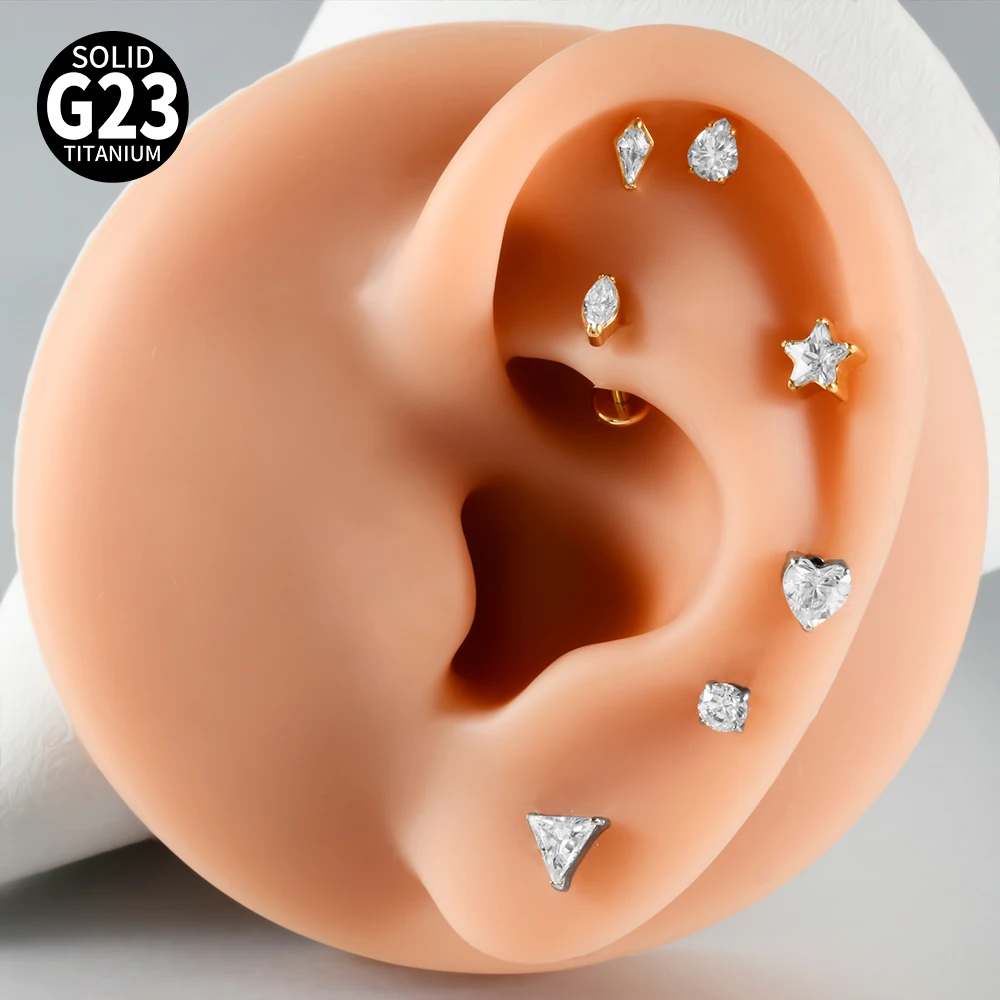 7Pcs Mixed Styles G23 Titanium Internally Thread Labret Stud Marquise White CZ Cartilage Tragus Helix Lobe Piercing Body Jewelry
