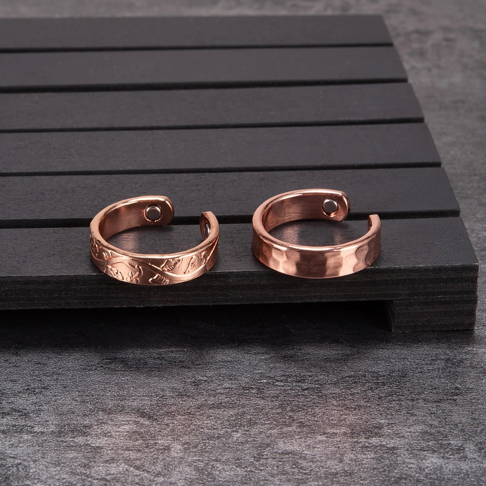 Pure Copper Rings Magnetic Health Energy Finger Open Cuff Adjustable Ring Women Men Wedding Bands 6mm Wide Minimalist Jewelry