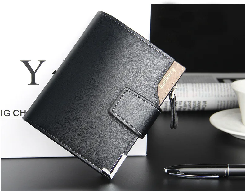 Short Luxury Men Wallets Zipper Coin Pocket Card Holder Male Wallet Clutch Photo Holder Name Engraved Brand Man Wallet