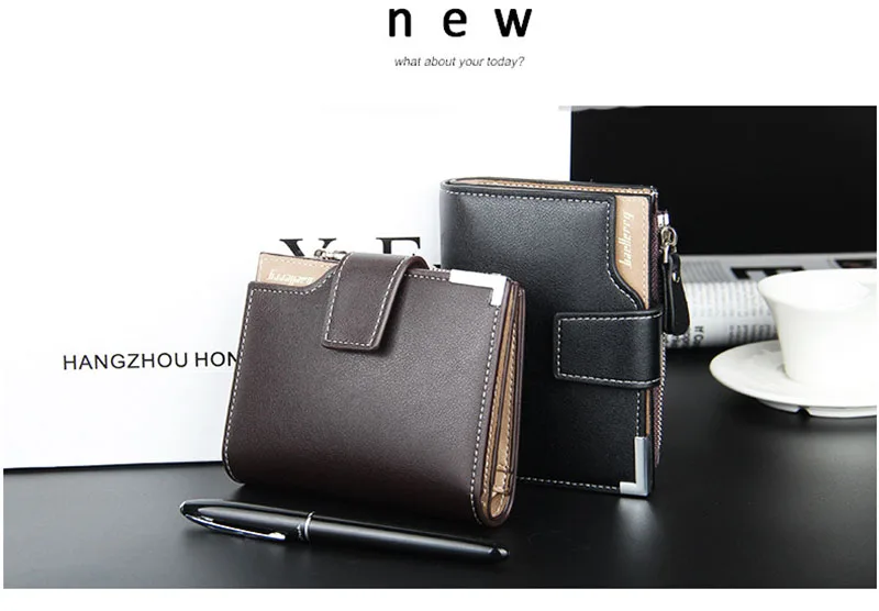 Short Luxury Men Wallets Zipper Coin Pocket Card Holder Male Wallet Clutch Photo Holder Name Engraved Brand Man Wallet