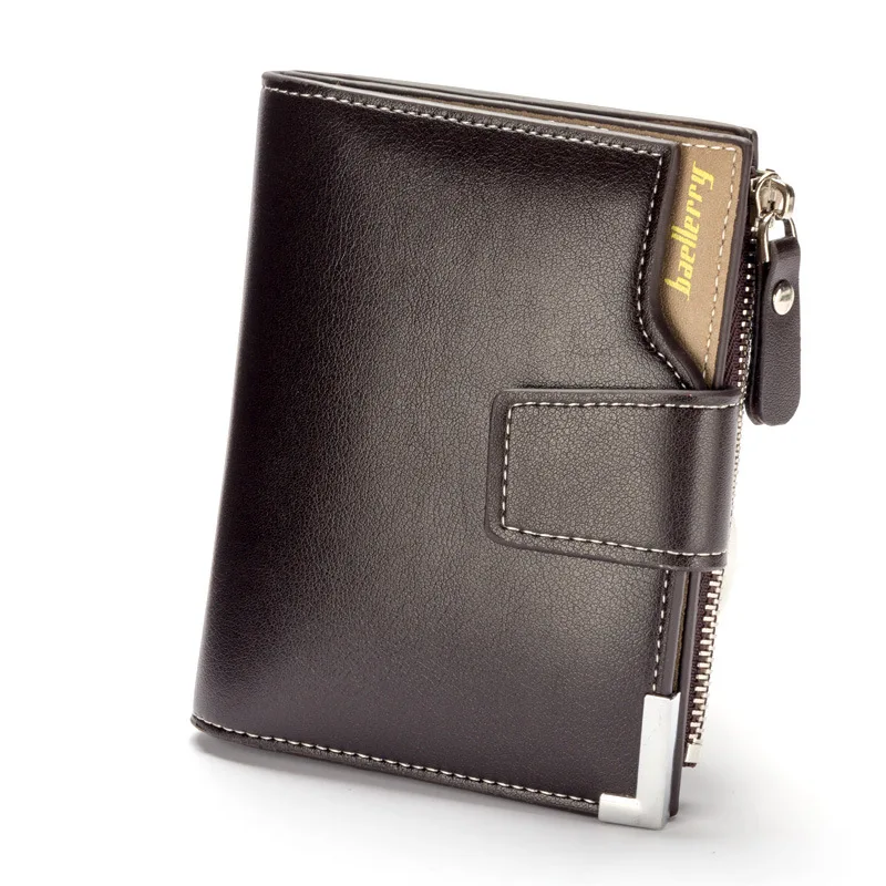 Short Luxury Men Wallets Zipper Coin Pocket Card Holder Male Wallet Clutch Photo Holder Name Engraved Brand Man Wallet