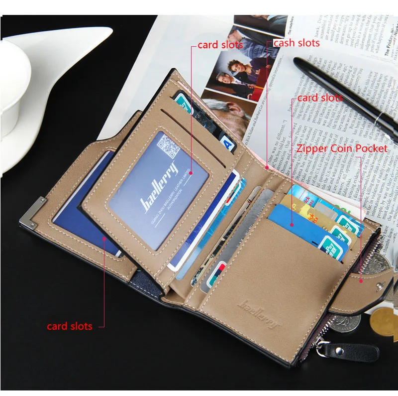 Short Luxury Men Wallets Zipper Coin Pocket Card Holder Male Wallet Clutch Photo Holder Name Engraved Brand Man Wallet