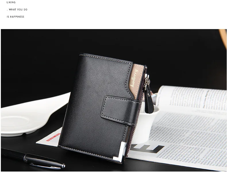 Short Luxury Men Wallets Zipper Coin Pocket Card Holder Male Wallet Clutch Photo Holder Name Engraved Brand Man Wallet