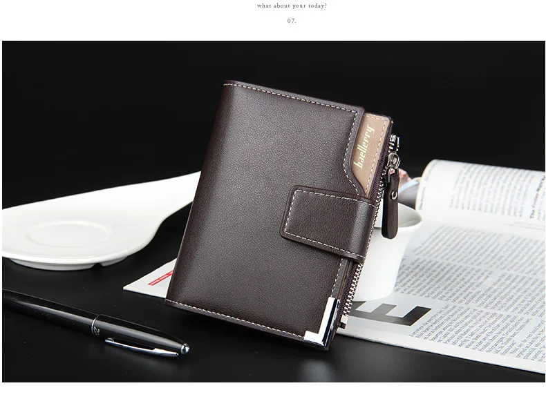 Short Luxury Men Wallets Zipper Coin Pocket Card Holder Male Wallet Clutch Photo Holder Name Engraved Brand Man Wallet
