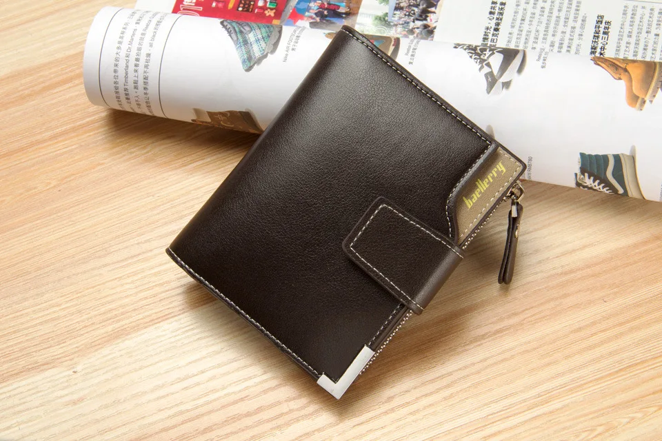 Short Luxury Men Wallets Zipper Coin Pocket Card Holder Male Wallet Clutch Photo Holder Name Engraved Brand Man Wallet